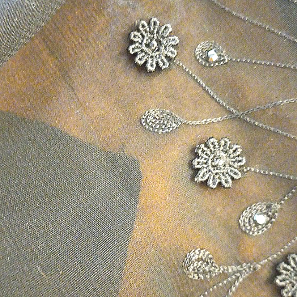 sheer scarf and wrap for new years  cooling effect embroided dainty soft botanic - Picture 6 of 13